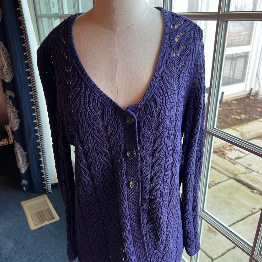 Talbots 3 button cardigan sweater in a beautiful purple color. Size XL